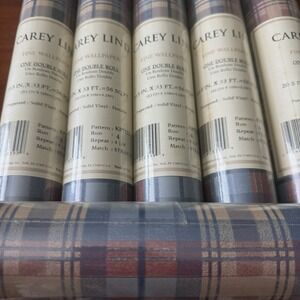 6 Rolls York Carey Lind Plaid Wallpaper KP7222 Blue Taupe Rust Vintage 1990s NOS